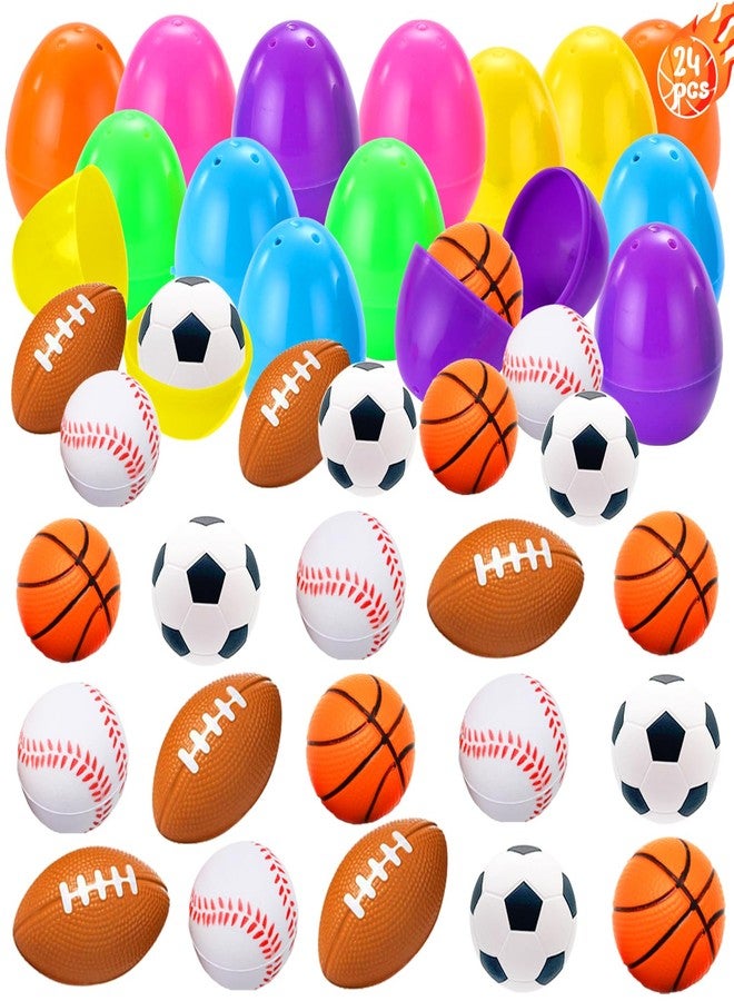 LUKBERA 24 Pcs Prefilled Easter Eggs with Sports Balls, Filled Eggs with Stress Relief Toys Ball for Kids Toddlers Easter Basket Stuffers, Easter Eggs Hunt - Image 1